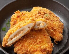 Carl uses crushed pork rinds instead of bread crumbs